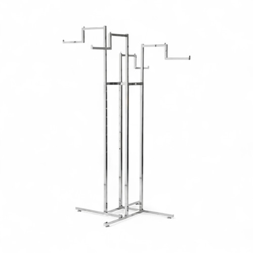 Chrome Heavy Duty Clothes Display Stand 4 Stepped Arms Adjustable Height