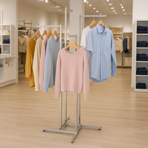 Chrome Clothes Display Stand 4 Straight Arms Adjustable Height