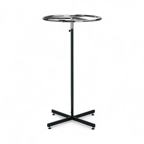 Chrome Top Black Circular Clothes Rail Stand 360° Adjustable Height Retail Rack