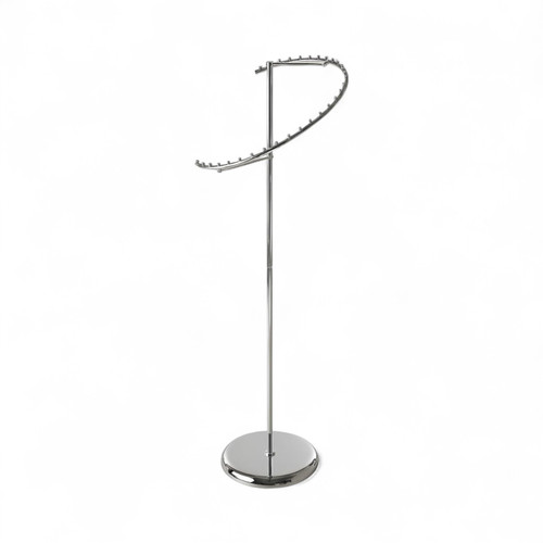 Chrome Spiral Clothes Display Stand 29 Ball-Stops Adjustable Height Retail, full-height product view on a white background