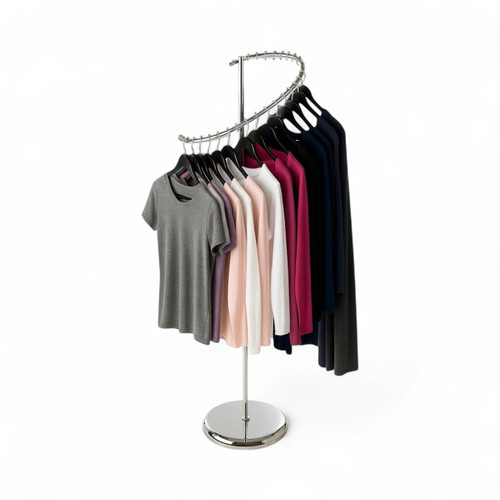 Chrome Spiral Clothes Display Stand 29 Ball-Stops Adjustable Height Retail, full-height product view on a white background, gallery image 6 of 6