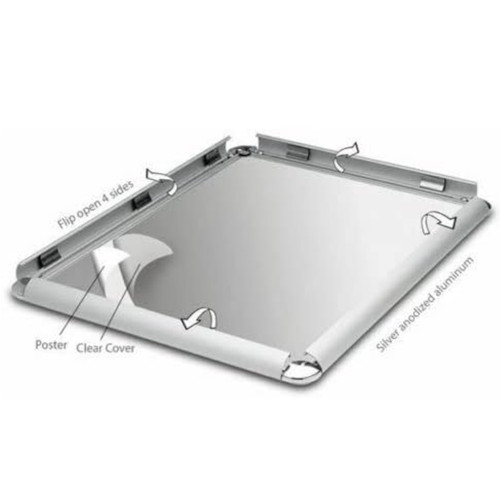 Silver Snap Frame 25mm Round Corners Poster Holder Anti-Glare Cover A0-A5 Display, printed product shown on a white background, balanced, centred square layout