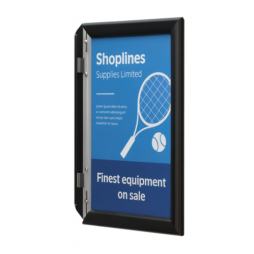 Black Snap Frame 25mm Mitred Corners Poster Holder Anti-Glare Cover A0-A5 Display, printed product shown on a white background, balanced, centred square layout