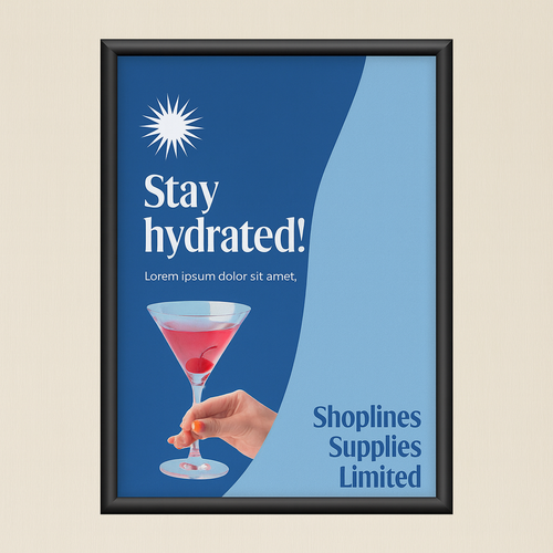 Black Snap Frame 25mm Mitred Corners Poster Holder Anti-Glare Cover A0-A5 Display, printed product shown against a light background, balanced, centred square layout