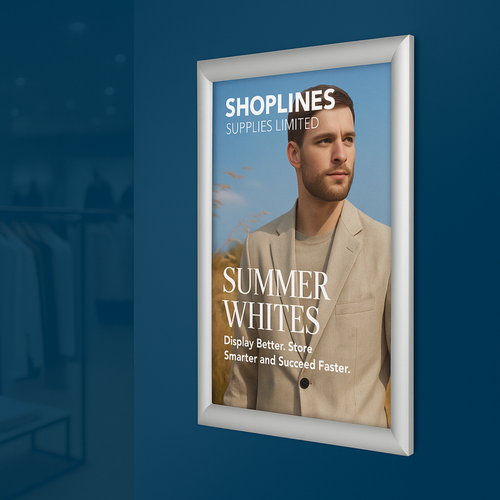 Silver Snap Frame 25mm Mitred Corners Poster Holder Anti-Glare Cover A0-A5 Display, printed product shown against a dark background
