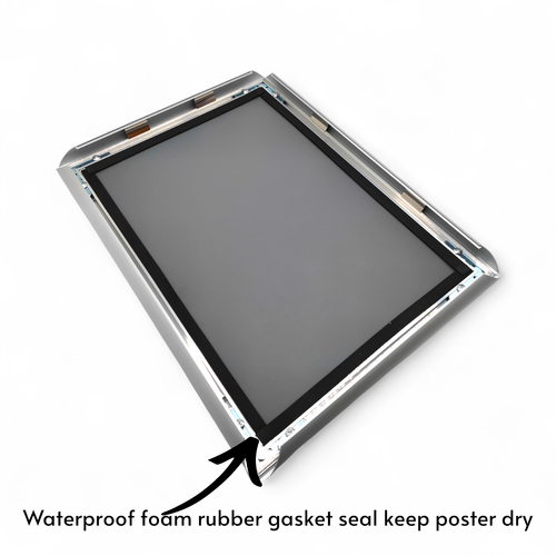 Waterproof Lockable Outdoor Snap Frame A4–A0 Poster Holder Weatherproof Sign, tight, centred square layout