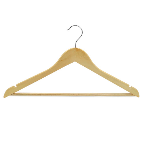 Natural Wooden Suit Hanger 44.5cm Wishbone Clothes Hanger with Non Slip Bar, product shown on a white background, brightly lit product image