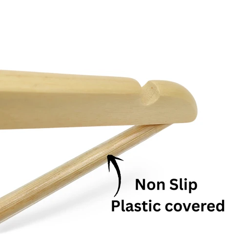 Natural Wooden Suit Hanger 44.5cm Wishbone Clothes Hanger with Non Slip Bar, product shown on a white background, balanced, centred square layout
