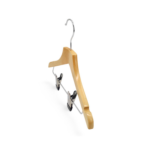 Kids Oak Wooden Hanger 30cm Clothes Hanger with Metal Clips for Skirts & Suits