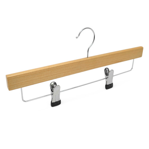 Wooden Trouser & Skirt Hanger 35.5cm Natural Wood with Chrome Metal Clips