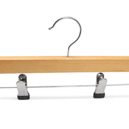 Wooden Trouser & Skirt Hanger 35.5cm Natural Wood with Chrome Metal Clips
