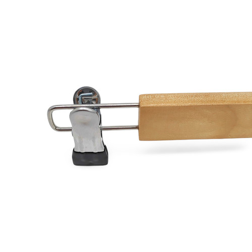 Wooden Trouser & Skirt Hanger 33.5cm Natural Wood with Chrome Metal Clips, product shown on a white background, gallery image 6 of 6
