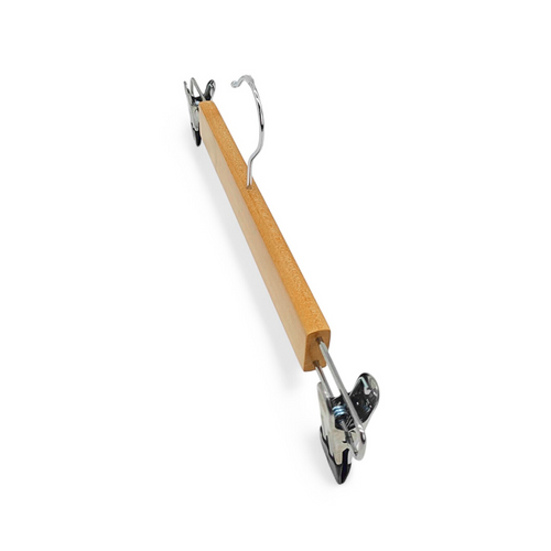 Wooden Trouser & Skirt Hanger 33.5cm Natural Wood with Chrome Metal Clips