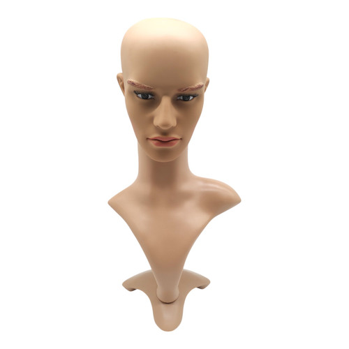 Male: Plastic Realistic Male Mannequin Head with Rotating Base – Display Stand
