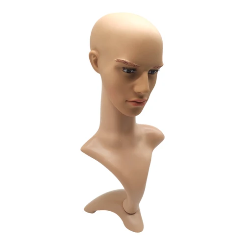 Male: Plastic Realistic Male Mannequin Head with Rotating Base, full-height product view on a white background, full-height product photograph