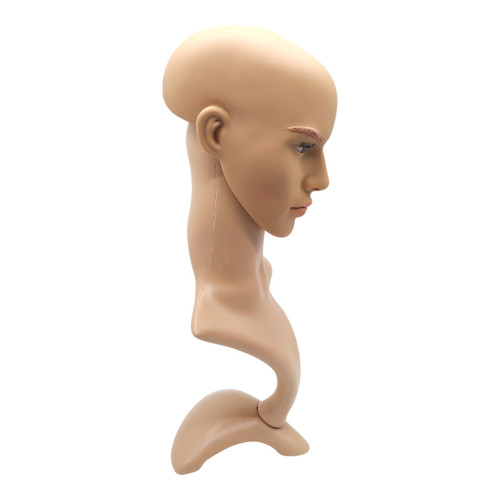 Male: Plastic Realistic Male Mannequin Head with Rotating Base, full-height product view on a white background, brightly lit product image