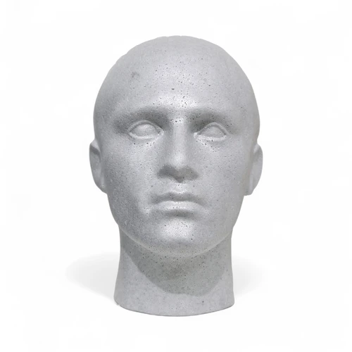 Male Mannequin Head, full-height product view on a white background