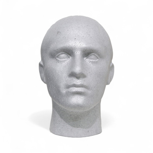 Male Mannequin Head – Silver Polystyrene Display Stand for Hats, Scarves & Wigs