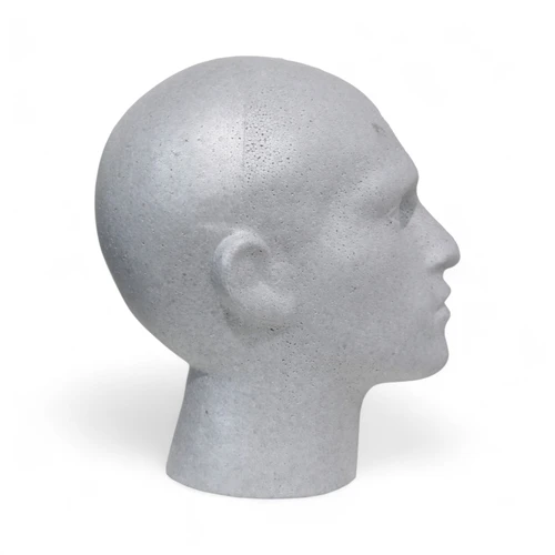 Male Mannequin Head, full-height product view on a white background, full-height product photograph