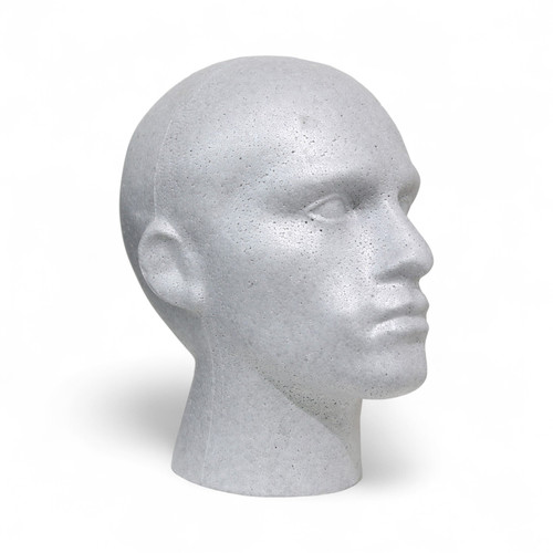 Male Mannequin Head – Silver Polystyrene Display Stand for Hats, Scarves & Wigs