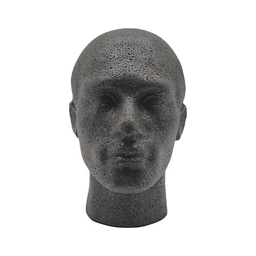 Male Mannequin Head, full-height product view on a white background, full-height product photograph
