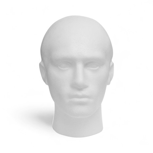 Male Mannequin Head – White Polystyrene Display Stand for Hats, Scarves & Wigs