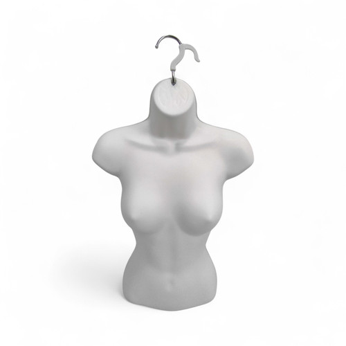 White Female Hanging Half Body Mannequin Form Matt Plastic Display Torso