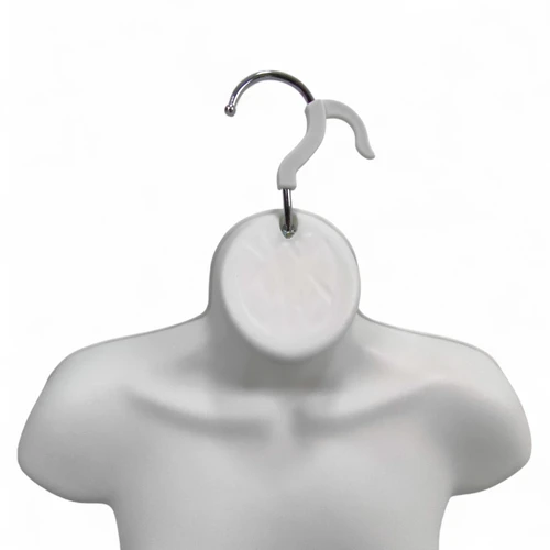 White Female Hanging Half Body Mannequin Form Matt Plastic Display Torso, close product view on a white background