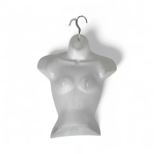White Female Hanging Half Body Mannequin Form Matt Plastic Display Torso, full-height product view on a white background, full-height product photograph