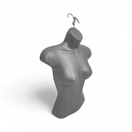 Silver Female Hanging Half Body Mannequin Form 660mm Matt Plastic Display Torso
