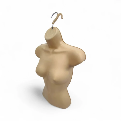 Skin Color Female Hanging Half Body Mannequin Form Matt Plastic Display Torso, full-height product view on a white background, brightly lit product image