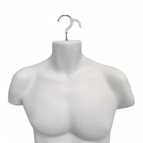 White Male Hanging Body Form 960mm Matt Plastic Display Torso Mannequin, close product view on a white background, tight, centred square layout