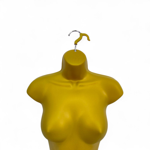 Gold Female Hanging Body Form Matt Plastic Display Torso Mannequin, full-height product view on a white background, balanced, centred square layout