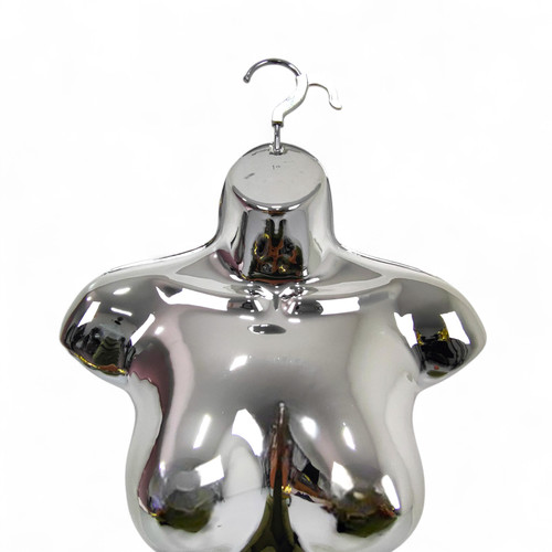 Chrome Glossy Female Hanging Body Form Plastic Display Torso Mannequin, close product view on a white background