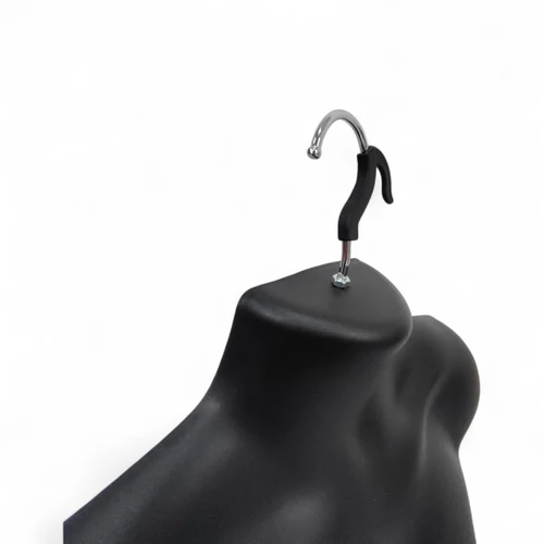 Black Male Hanging Half Body Form Matt Plastic Display Torso Mannequin, product shown on a white background, balanced, centred square layout