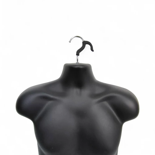 Black Male Hanging Half Body Form Matt Plastic Display Torso Mannequin, product shown on a white background