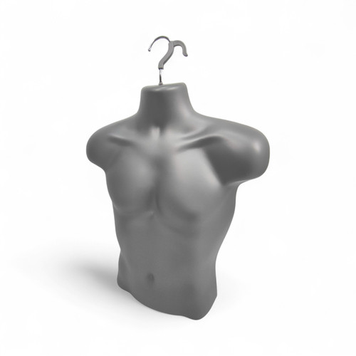 Silver Male Hanging Half Body Form Matt Plastic Display Torso Mannequin