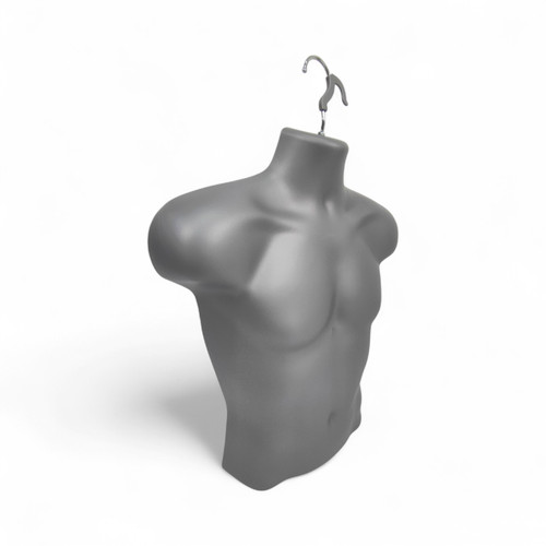 Silver Male Hanging Half Body Form Matt Plastic Display Torso Mannequin