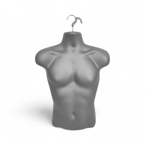Silver Male Hanging Half Body Form Matt Plastic Display Torso Mannequin