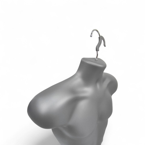 Silver Male Hanging Half Body Form Matt Plastic Display Torso Mannequin, full-height product view on a white background, brightly lit product image