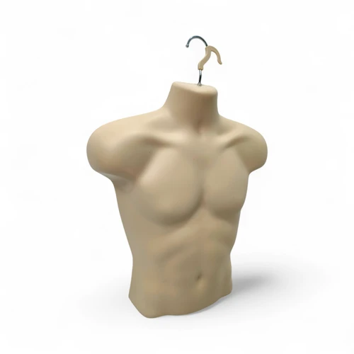 Skin Color Male Hanging Half Body Form Matt Plastic Display Torso Mannequin, full-height product view on a white background, gallery image 8 of 8