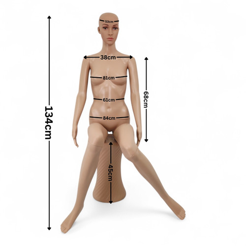 Full Body Female Sitting Mannequin 130cm with Stool Rotating Head Movable Arms