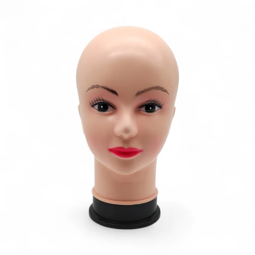 Female Bald Mannequin Head, full-height product view on a white background