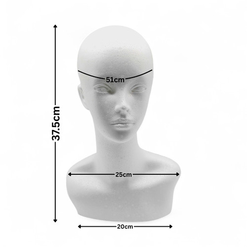 Female Polystyrene Mannequin Head with Shoulders White Display for Wigs & Accessories