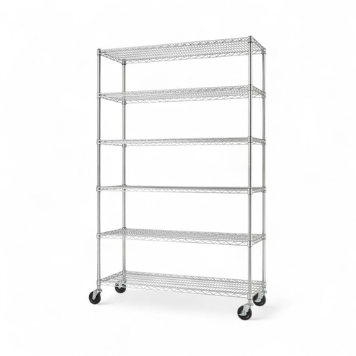 6-Tier Chrome Metal Storage Rack with Wheels – Heavy Duty Adjustable Shelves