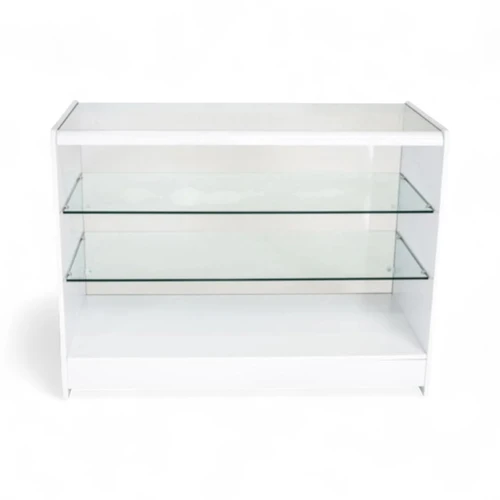Full Glass Showcase Counter White or Maple 1200/1800x600x900mm Retail Display, product shown on a white background, balanced, centred square layout