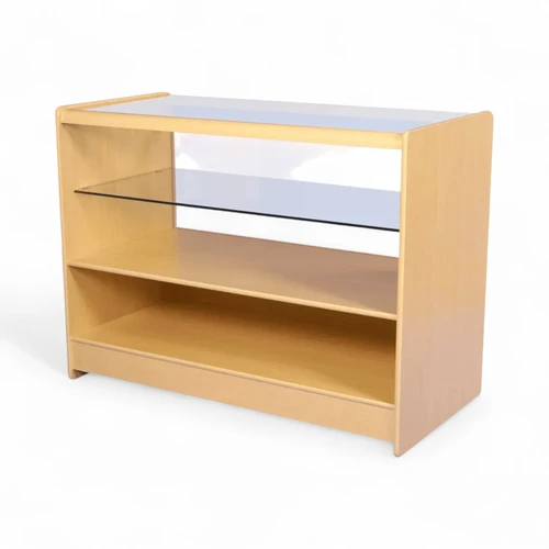 Half Glass Showcase Counter Maple or White 1200/1800x600x900mm Retail Display, product shown on a white background, standard product photograph