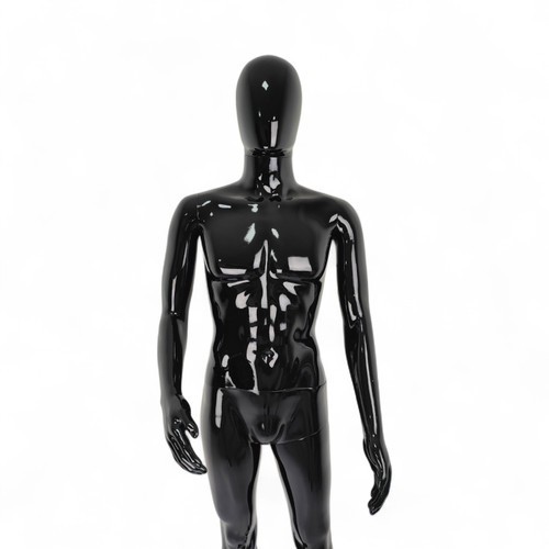 Male Faceless Glossy Display Egg Head Mannequin, full-height product view on a white background, full-height product photograph