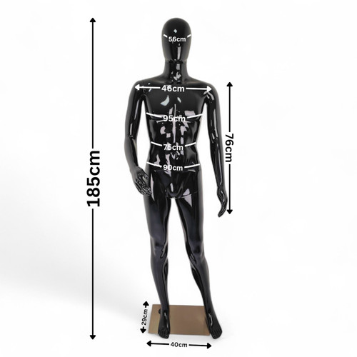 Male Faceless Glossy Display Egg Head Mannequin, full-height product view on a white background, balanced, left-balanced square layout