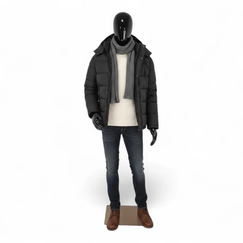 Male Faceless Glossy Display Egg Head Mannequin, full-height product view on a white background, brightly lit product image